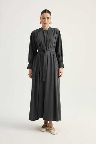 Arka Parçalı Abaya Takım Antrasit - 1