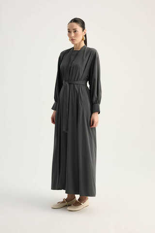 Arka Parçalı Abaya Takım Antrasit - 3