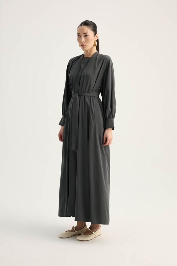 Arka Parçalı Abaya Takım Antrasit - 3