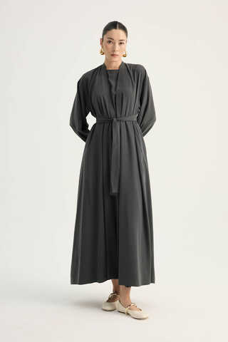 Arka Parçalı Abaya Takım Antrasit - 5