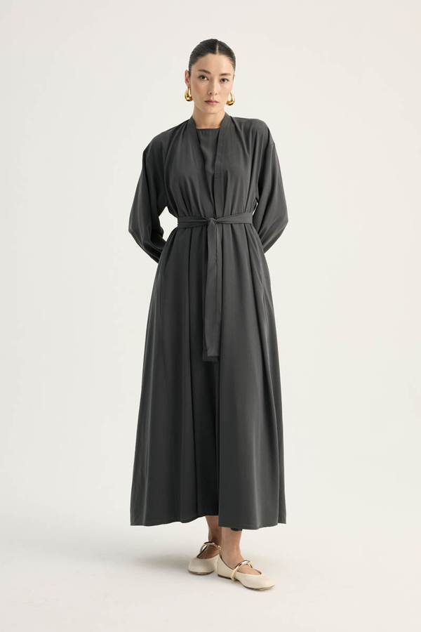 Arka Parçalı Abaya Takım Antrasit - 5