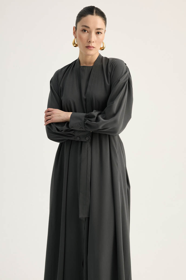 Arka Parçalı Abaya Takım Antrasit - 8