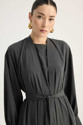 Arka Parçalı Abaya Takım Antrasit - 9