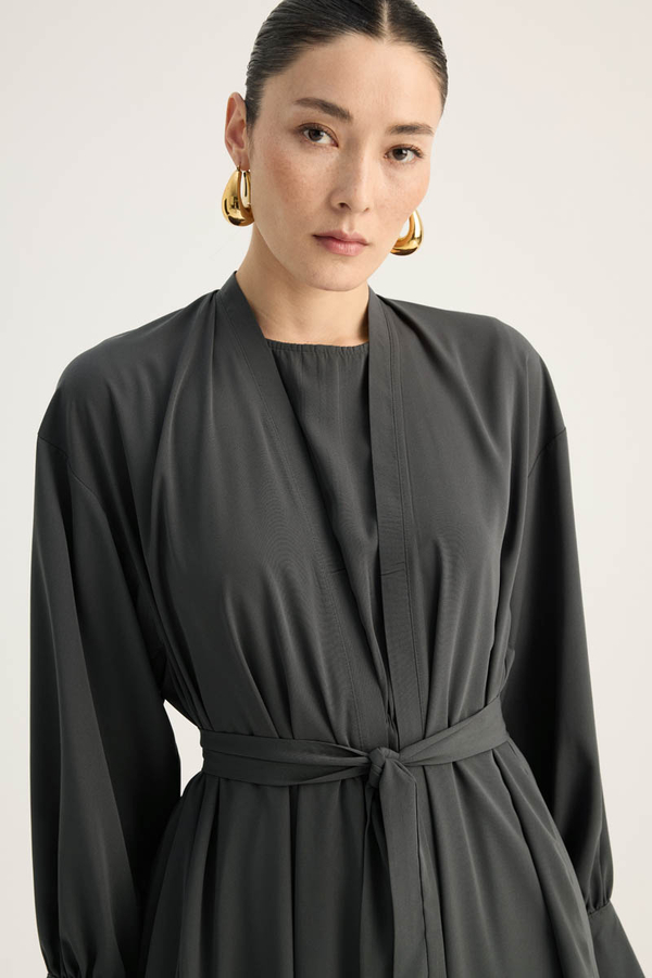 Arka Parçalı Abaya Takım Antrasit - 9