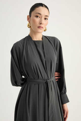 Arka Parçalı Abaya Takım Antrasit - 10