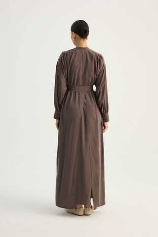 Arka Parçalı Abaya Takım Kahverengi - 11