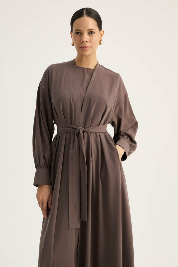 Arka Parçalı Abaya Takım Kahverengi - 7