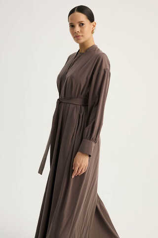 Arka Parçalı Abaya Takım Kahverengi - 4