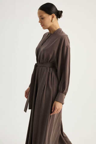 Arka Parçalı Abaya Takım Kahverengi - 9