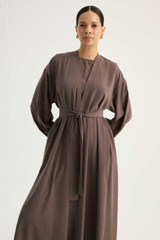 Arka Parçalı Abaya Takım Kahverengi - 1