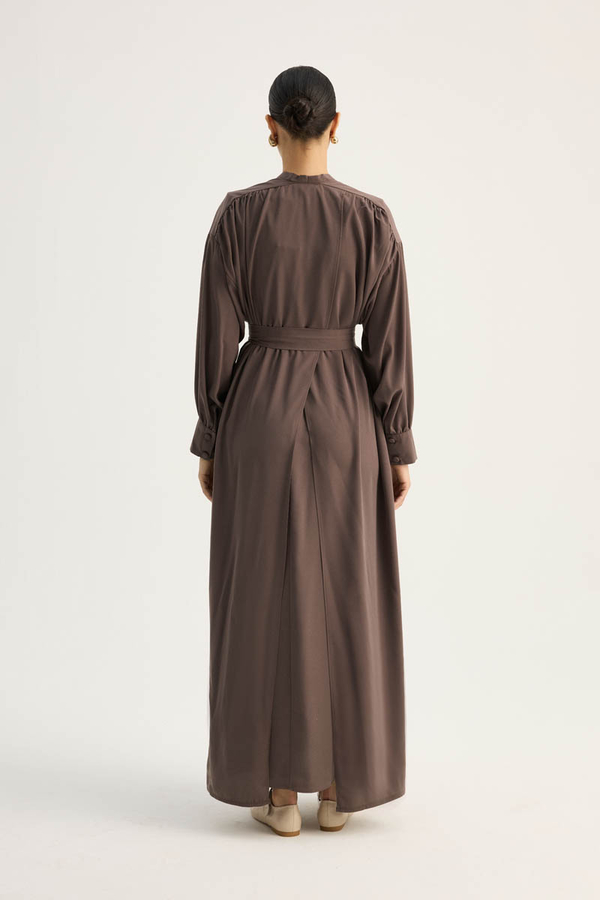 Arka Parçalı Abaya Takım Kahverengi - 12