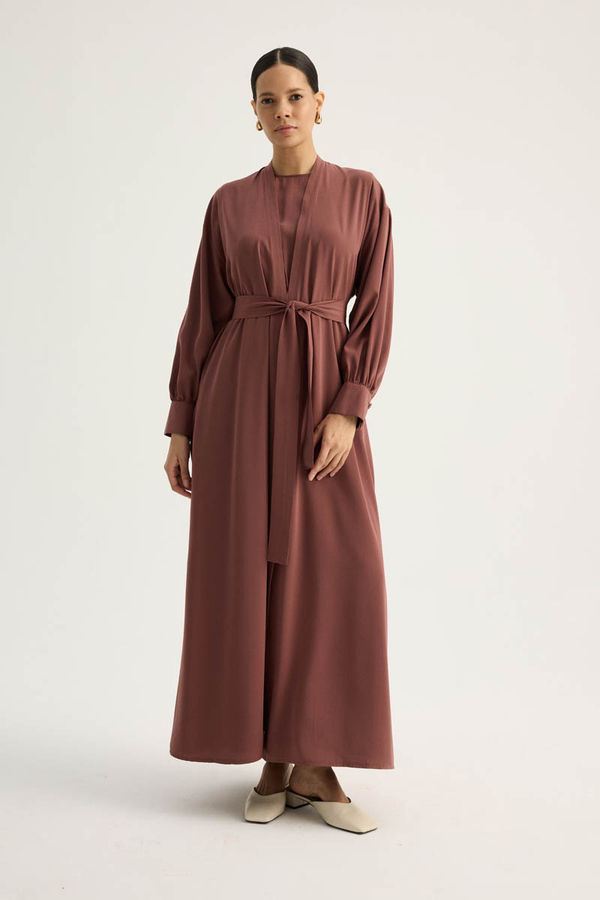 Arka Parçalı Abaya Takım Kiremit - 4