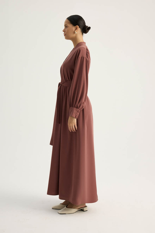 Arka Parçalı Abaya Takım Kiremit - 6