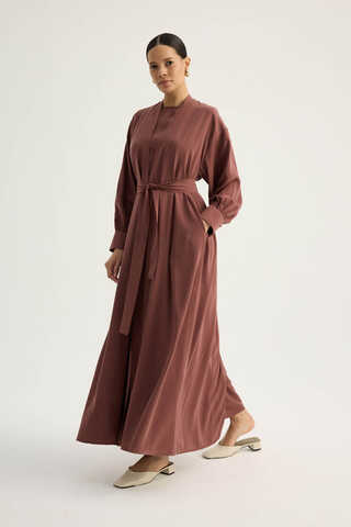 Arka Parçalı Abaya Takım Kiremit - 8