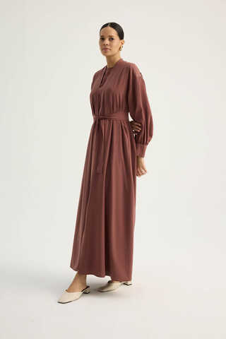 Arka Parçalı Abaya Takım Kiremit - 11