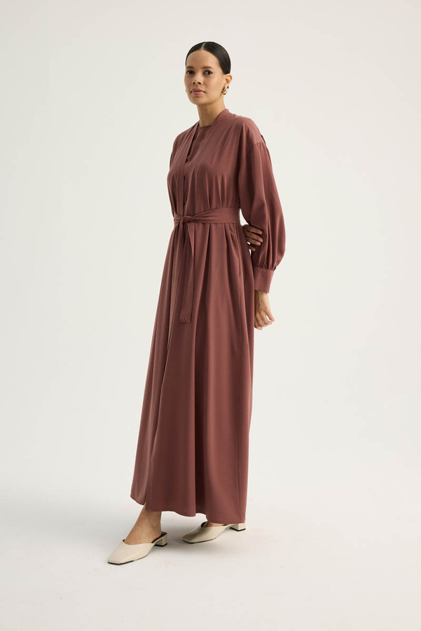 Arka Parçalı Abaya Takım Kiremit - 11