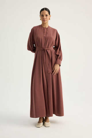 Arka Parçalı Abaya Takım Kiremit - 1