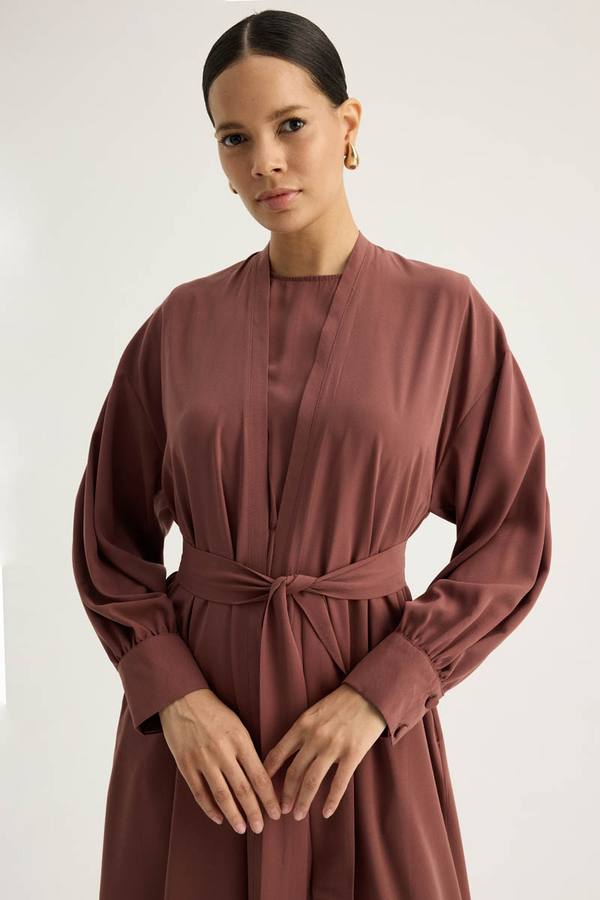 Arka Parçalı Abaya Takım Kiremit - 7