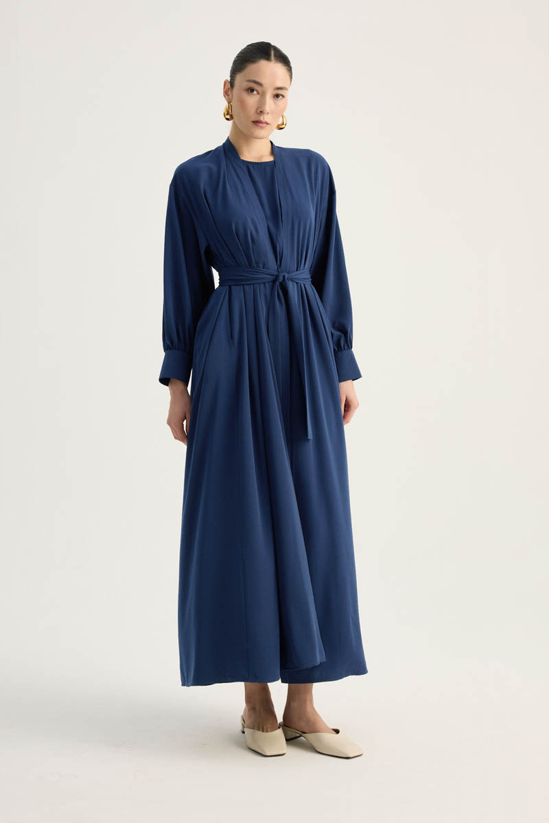 Arka Parçalı Abaya Takım Lacivert