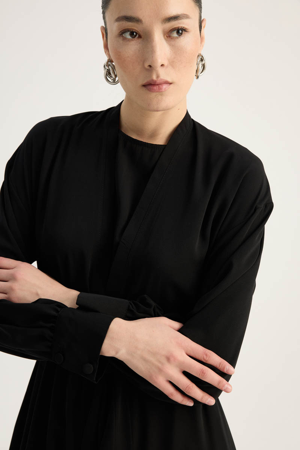 Arka Parçalı Abaya Takım Siyah - 14