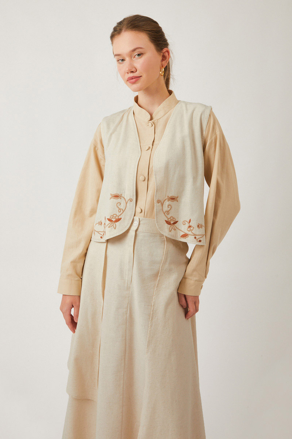 Asimetrik Etekli Yelek Takım Taş