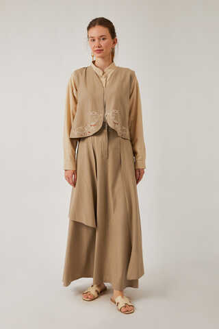 Asimetrik Etekli Yelek Takım Vizon - 1