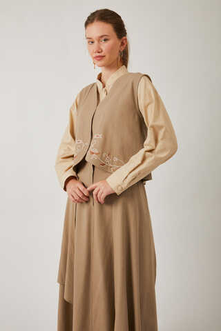 Asimetrik Etekli Yelek Takım Vizon - 4