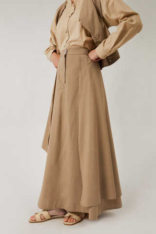 Asimetrik Etekli Yelek Takım Vizon - 5