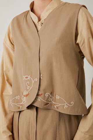 Asimetrik Etekli Yelek Takım Vizon - 3