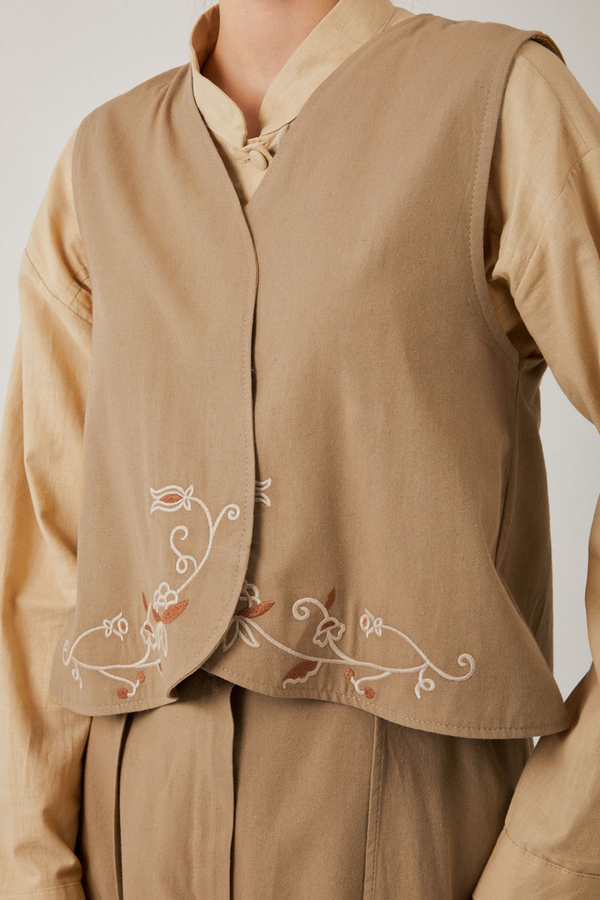 Asimetrik Etekli Yelek Takım Vizon - 3