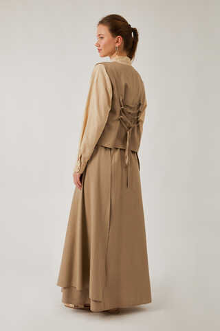 Asimetrik Etekli Yelek Takım Vizon - 6