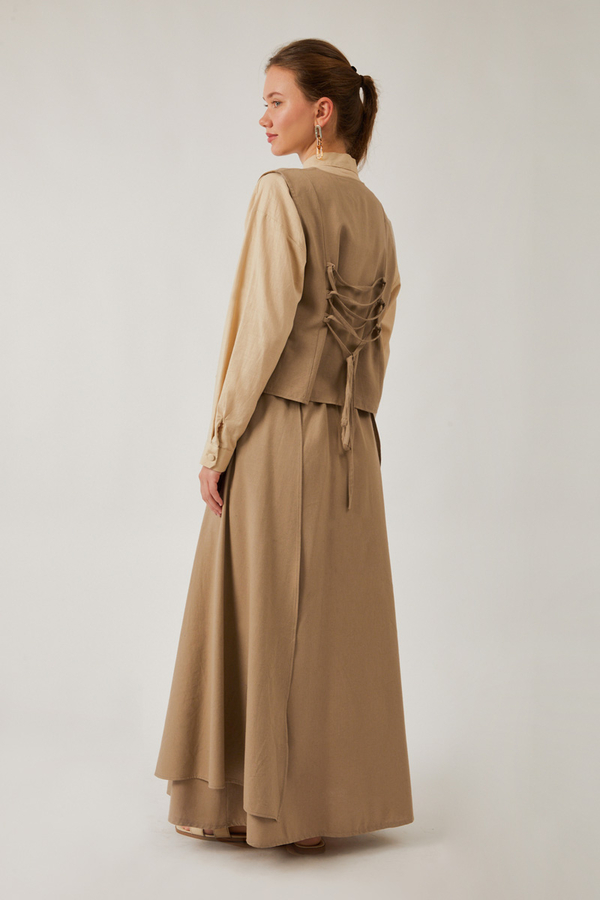 Asimetrik Etekli Yelek Takım Vizon - 6