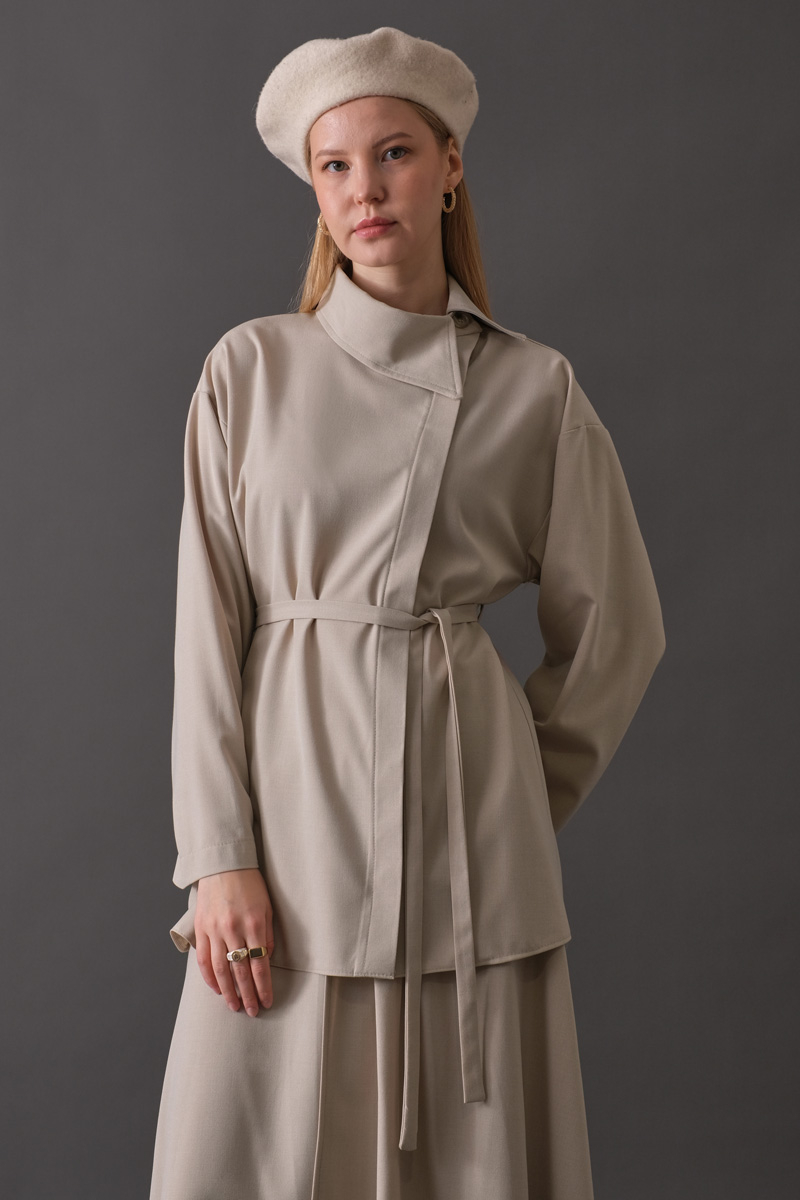 Asymmetric Collar Shirt Stone