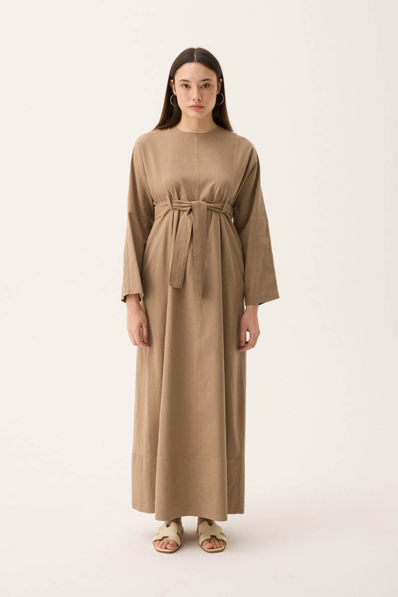 Ayana Keten Elbise Camel