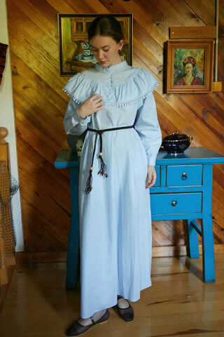 Robası Volan Detaylı Elbise Bebe Mavisi - 7