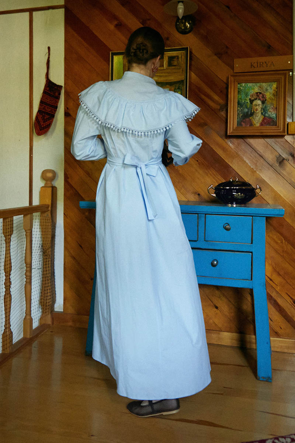 Robası Volan Detaylı Elbise Bebe Mavisi - 10