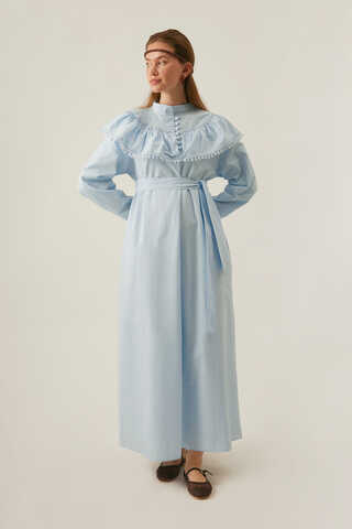 Robası Volan Detaylı Elbise Bebe Mavisi - 11