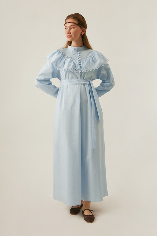 Robası Volan Detaylı Elbise Bebe Mavisi - 11