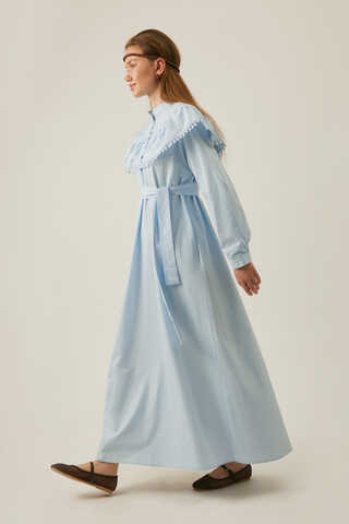 Robası Volan Detaylı Elbise Bebe Mavisi - 14