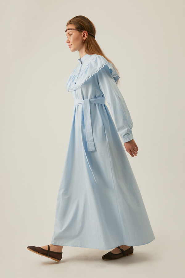 Robası Volan Detaylı Elbise Bebe Mavisi - 14