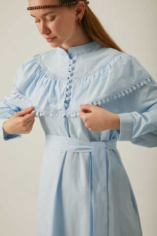 Robası Volan Detaylı Elbise Bebe Mavisi - 16