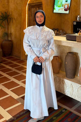 Robası Volan Detaylı Elbise Bebe Mavisi - 3