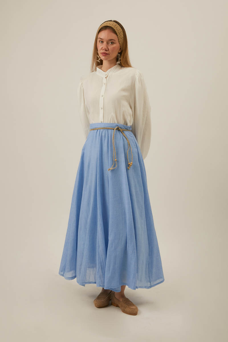 Baby Blue Relaxed Skirt with Stitch Details