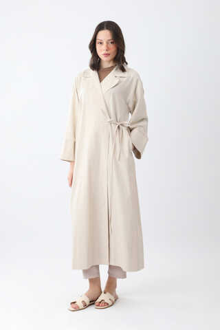 Bağlamalı Keten Trençkot Beyaz - 2