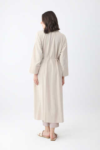 Bağlamalı Keten Trençkot Beyaz - 6