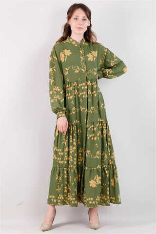 Zulays - Bahar Desenli Elbise Yeşil