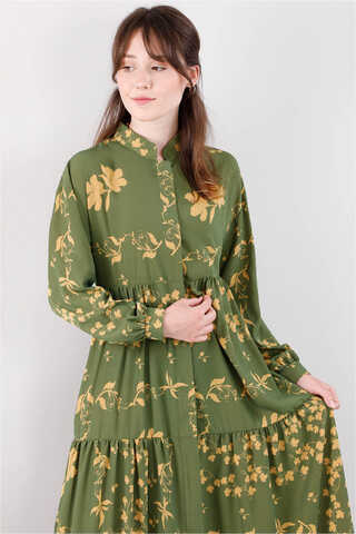 Bahar Desenli Elbise Yeşil - Thumbnail