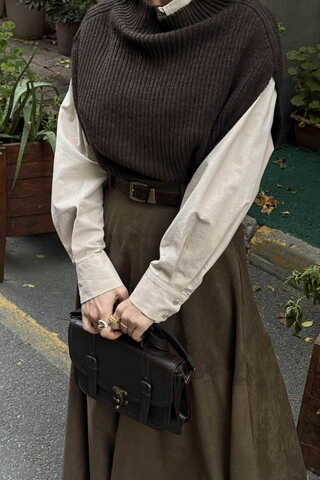 Balıkçı Yaka Triko Süveter Acı Kahve - 1