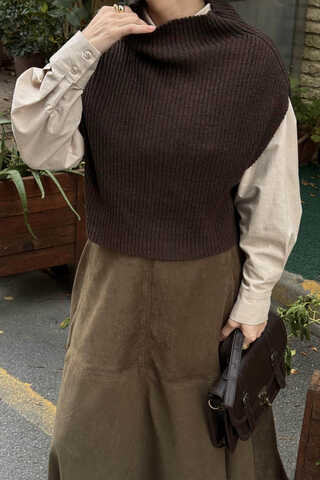 Balıkçı Yaka Triko Süveter Acı Kahve - 4