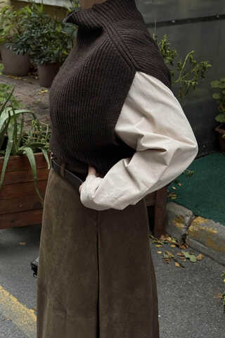 Balıkçı Yaka Triko Süveter Acı Kahve - 7